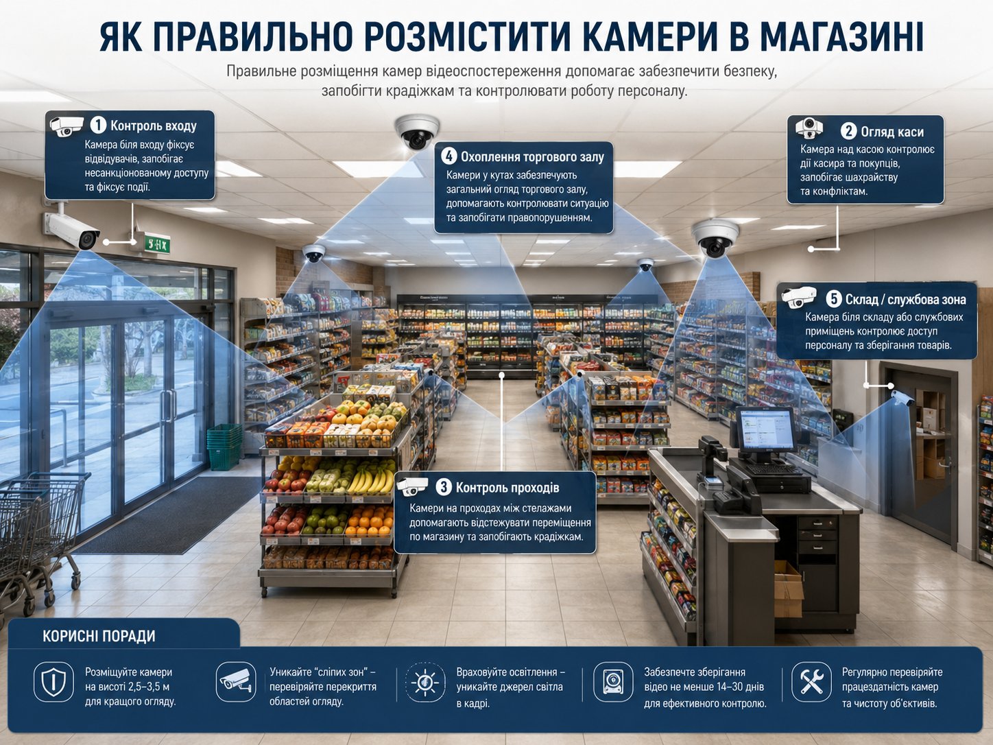 Як правильно розмістити камери відеоспостереження в магазині: практичні поради для бізнесу