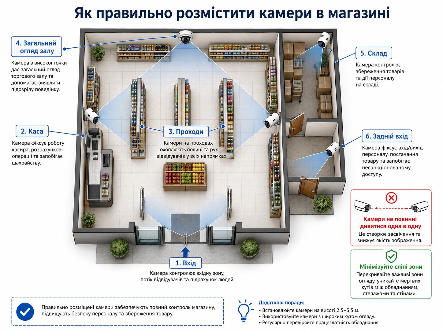 Як правильно розмістити камери відеоспостереження в магазині: практичні поради для бізнесу